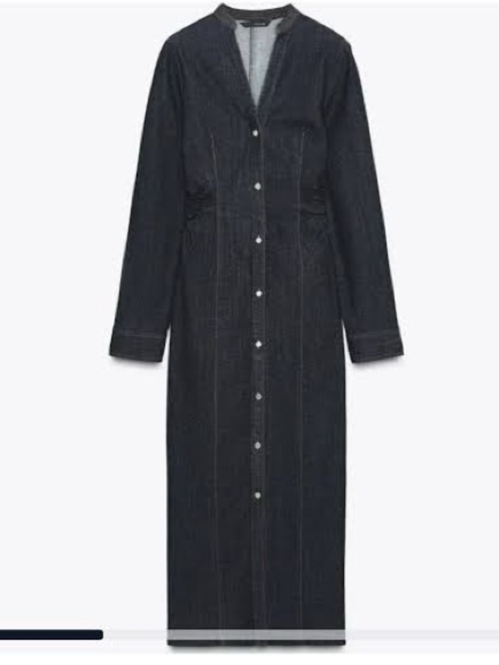 Zara long-sleeve ruched denim maxi dress